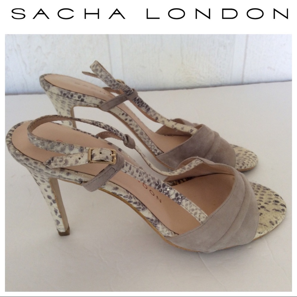 SACHA LONDON SNAKESKIN PRINT SUEDE AND LEATHER HEELS SIZE 9